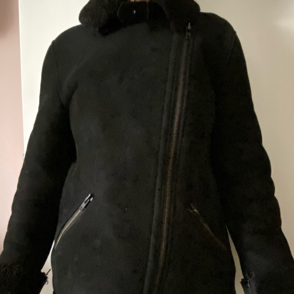 Aviator shearling coat black